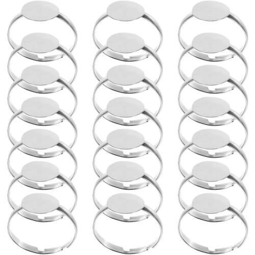 50pcs Adjustable Ring Blanks with Flat Pad Settings 10mm Metal Ring Bases