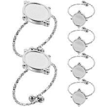 6 Stück verstellbare ovale offene Edelstahl-Ringrohlinge mit flacher Basis