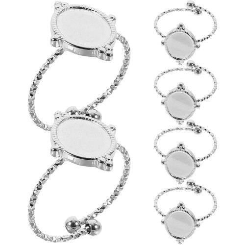 6pcs Adjustable Oval Open Stainless Steel Ring Blanks with Flat Base