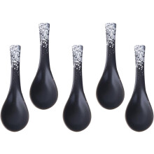 Suppenlöffel-Set, 5-teilig, schwarz, japanisch, Keramik, Reislöffel, gesundheitlich unbedenklich, Geschirr