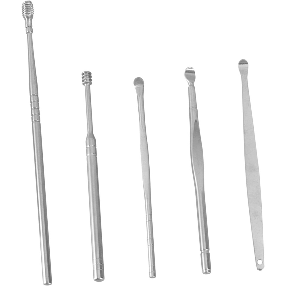 Hkhbjs Stainless Steel Ear Pick Wax Removal Kit 5Pcs Scoop Tool For Earwax Build Up Doctor Offices And Medical Clinics