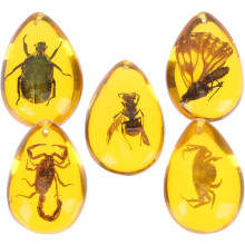 Natürliche Insekten-Anhänger aus Bernsteinharz, 5 Stück: Skorpion, Krabbe, Schmetterling, Käfer, Wespe – Schmuck-Charms