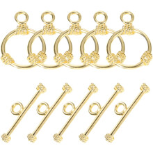 5 Sets goldene runde Knebelverschlüsse aus Kupfer für die Schmuckherstellung an Halsketten und Armbändern