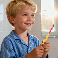 12er-Pack Kinderzahnbürsten mit Saugnapf und ergonomisch geformtem Griff für Kinderhände.