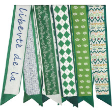 Leichte bedruckte Satinschals für Damen, 5er-Pack, grüne geometrische, florale und Pop-Art-Muster