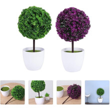 2 bolas de plantas artificiales en maceta, realistas, de plástico, estilo bonsái, para decoración del hogar.
