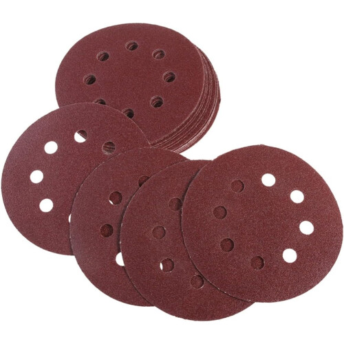 50pcs 5 Inch 8-hole 40 Grit Hook and Loop Sanding Discs Circular Pads