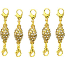 5 Stück 8 mm olivenförmige goldene Karabinerhaken mit Magnetverschluss und Strasssteinen