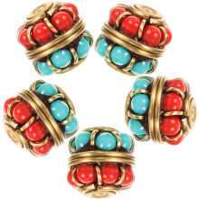 Copper Spacer Beads 12mm Ethnic Style Jewelry Spacer Beads DIY Bracelet Making Accessory 5 Pieces for Arts and Crafts