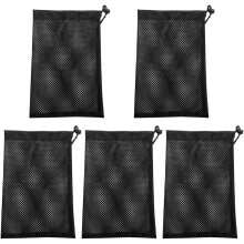 Lot de 5 sacs à cordon en maille noire résistante, 22 x 30 cm, pochettes de rangement pour balles de golf d'extérieur