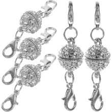 Cierre magnético para collar con hebilla de langosta, plateado, aleación de 8 mm, cierres con diamantes de imitación, 5 unidades.