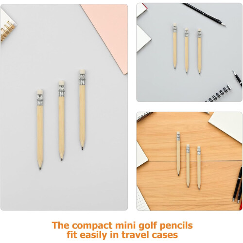 120Pcs Mini Golf Lápis Conjunto com Erasers, Lápis portáteis de escrita curtos de madeira de 4 polegadas para estudantes 2