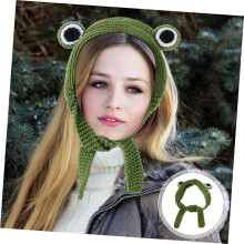 Niedliche gehäkelte Frosch-Stirnmütze für Erwachsene, Wintermütze mit Augen- und Ohrenschutz