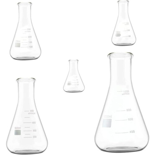 5pcs Borosilicate Glass Conical Flask Set Thickened Wide Neck Erlenmeyer Flat Bottom Laboratory Glassware
