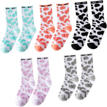 5 Paar mittelhohe Baumwollsocken mit Kuhmuster für Damen, warme Socken mit umgeschlagenem Rand, verschiedene Ausführungen, für den Alltag