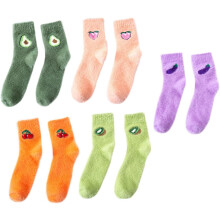 5 Paar Kunstledersocken mit Fruchtmuster, warme Wintersocken, kniehoch, für Damen, drinnen und draußen