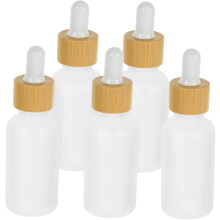 5 Glas-Tropfflaschen mit Bambusdeckel für ätherische Öle, wiederverwendbar und nachfüllbar, ideal für Aromatherapie und Reisen