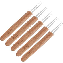 5pcs Dreadlocks Crochet Hook Set 0.5mm Double-Ended Bamboo Handle Hair Weaving Needles