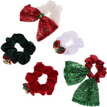 5er-Pack weihnachtliche Haargummis, elastische Haargummis mit Glöckchen- und Schleifendesign