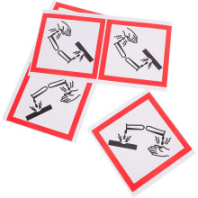 5 Stück 10 x 10 cm selbstklebende Etiketten für korrosive Verpackungen – Sicherheitswarnaufkleber
