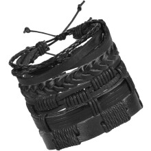 5-teiliges Herren-Lederarmband-Set, verstellbare, gekreuzte Retro-Armbänder aus schwarzem Kunstleder