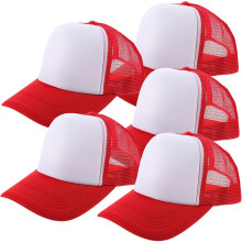 5 Stück rote, unbedruckte Baseballkappen, leichte, atmungsaktive Mesh-Hüte für Thermotransfer-Sublimations-DIY-Kappen