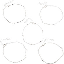 5pcs redondo Perlas tornozelo conjunto Prata Praia tornozelos para Mulheres empilháveis Mulheres jóias