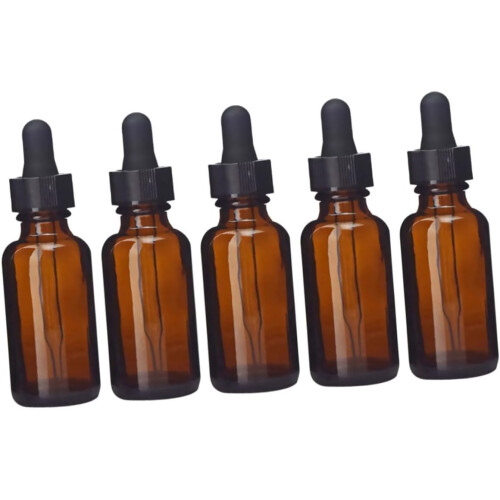 Empty Refillable Essential Oil Bottles Dropper 5pcs 30ml Amber Glass Bottles