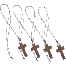 4 stuks houten kruisjes aan een ketting met koorddesign, kruishangers voor mannen en vrouwen, religieuze retro sieraden, ideaal als feestcadeautje.