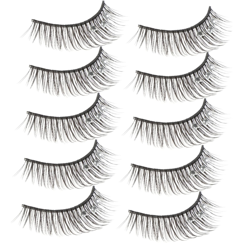 Hkhbjs 5 Pairs Natural False Eyelashes With Rhinestones, Fiber Fake Lashes For Women