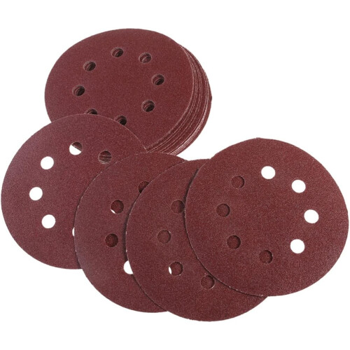50pcs 8 Hole 5 Inch Hook and Loop Sanding Discs 100 Grit Circular Pads