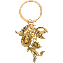 4er-Set Western-Cowboy-Accessoires: Metall-Schlüsselanhänger mit Pferdemotiven im rustikalen Stil