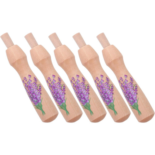 5pcs Ergonomic Wooden Needle Felting Handle Replacement Punch Needle Handle Flower Pattern