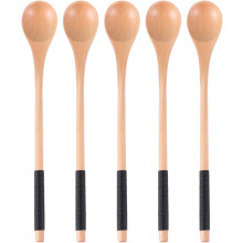 5-teiliges Honigrührlöffel-Set aus Holz, Besteck, langer Griff, runder Löffel, Holz