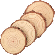 4 Stück unbehandelte, runde Naturholzscheiben, 14-16 cm Durchmesser, 1,5 cm dick, DIY-Holzkreise