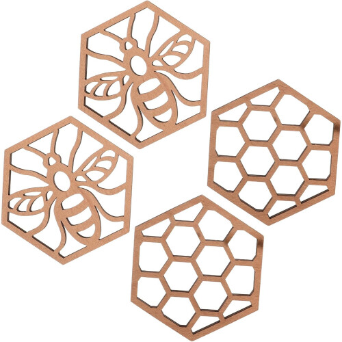with Beehive Design 4pcs Wooden Honeycomb Shaped Versatile Use and Aesthetic Practicality