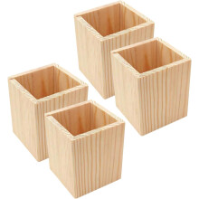 4er-Set Stiftehalter aus Holz für den Schreibtisch, quadratische Becher, DIY-Stifteorganizer, unbemalte Schreibwarenbox