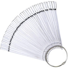 50 Pcs Nail Polish Display Plates Fan-Shaped Practice Templates False Nail Art Tips Sticks with Metal Ring Home Use