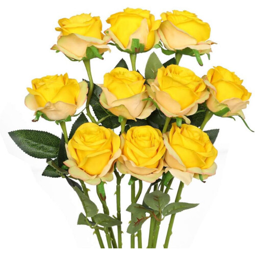 10 rosas pretas de seda realistas com hastes flexíveis.