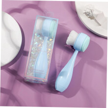2pcs Double Sided Facial Cleansing Brush for Blackhead Cleaning Blue Handle Artificial Fiber Face Cleansing Tool