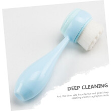 2 cepillos de limpieza facial de doble cara para eliminar puntos negros, mango azul, fibra artificial.