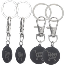 4-teiliges Set aus Einkaufswagen-Token-Schlüsselanhängern aus Edelstahl mit Abzieher, schwarze Einkaufswagen-Token-Ringe