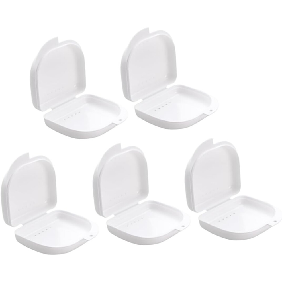 Hkhbjs 5 Pcs Denture Case With Vent Holes And Snap Lock Closure, White Plastic Retainer Container Box