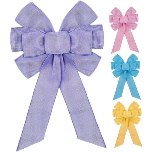 Elegant Easter Wreath Bow Set 4 Large Spring Decorations Durable Polyester Bows for Home Party