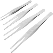 Edelstahlpinzetten-Set, 4-teilig, 12,5–18 cm, mit gezahnten, abgerundeten Spitzen, verdickt und gehärtet