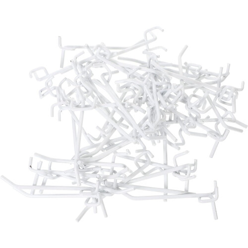 Lot de 50 crochets robustes pour panneau perforé, idéaux pour l'organisation murale de garage.