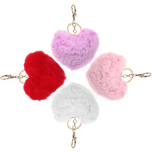 4er-Set Plüschherz-Schlüsselanhänger zum Valentinstag, weiche, herzförmige Schlüsselringe für Taschen