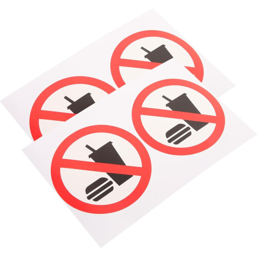 4 pegatinas autoadhesivas de vinilo de 8x8 cm con el letrero "Prohibido comer o beber".