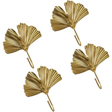 4er-Set Schlüsselhaken, Garderobenhaken im nordischen Stil, robuste, dekorative Wandhaken aus Metall in Ginkgoblattform