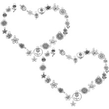 48-teiliges Set tibetischer Blumenanhänger aus Legierung, Silber, für DIY-Schmuckherstellung, Sonnenblumen- und Rosenkette